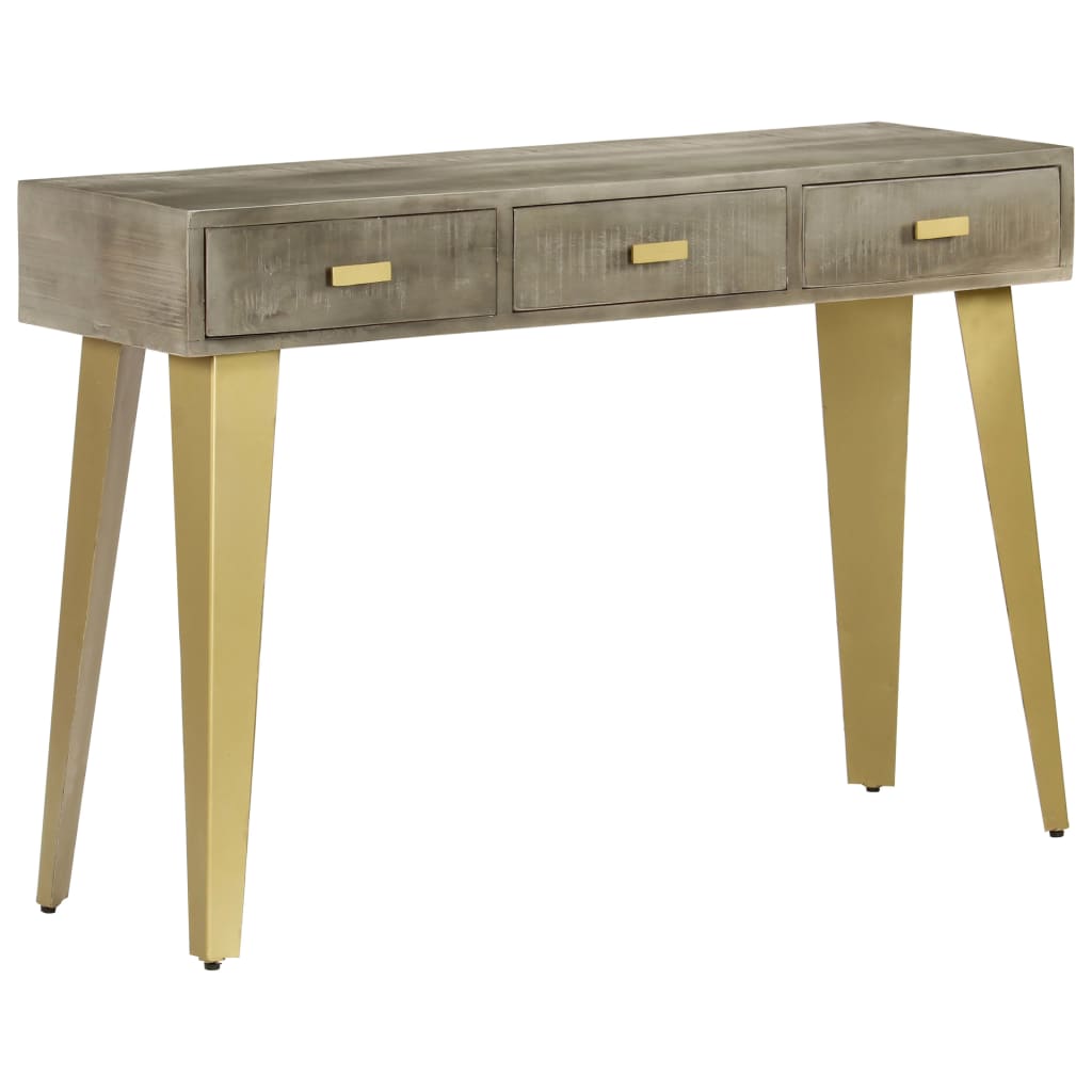 konsolbord massivt mangotræ med messing 110 x 35 x 76 cm grå