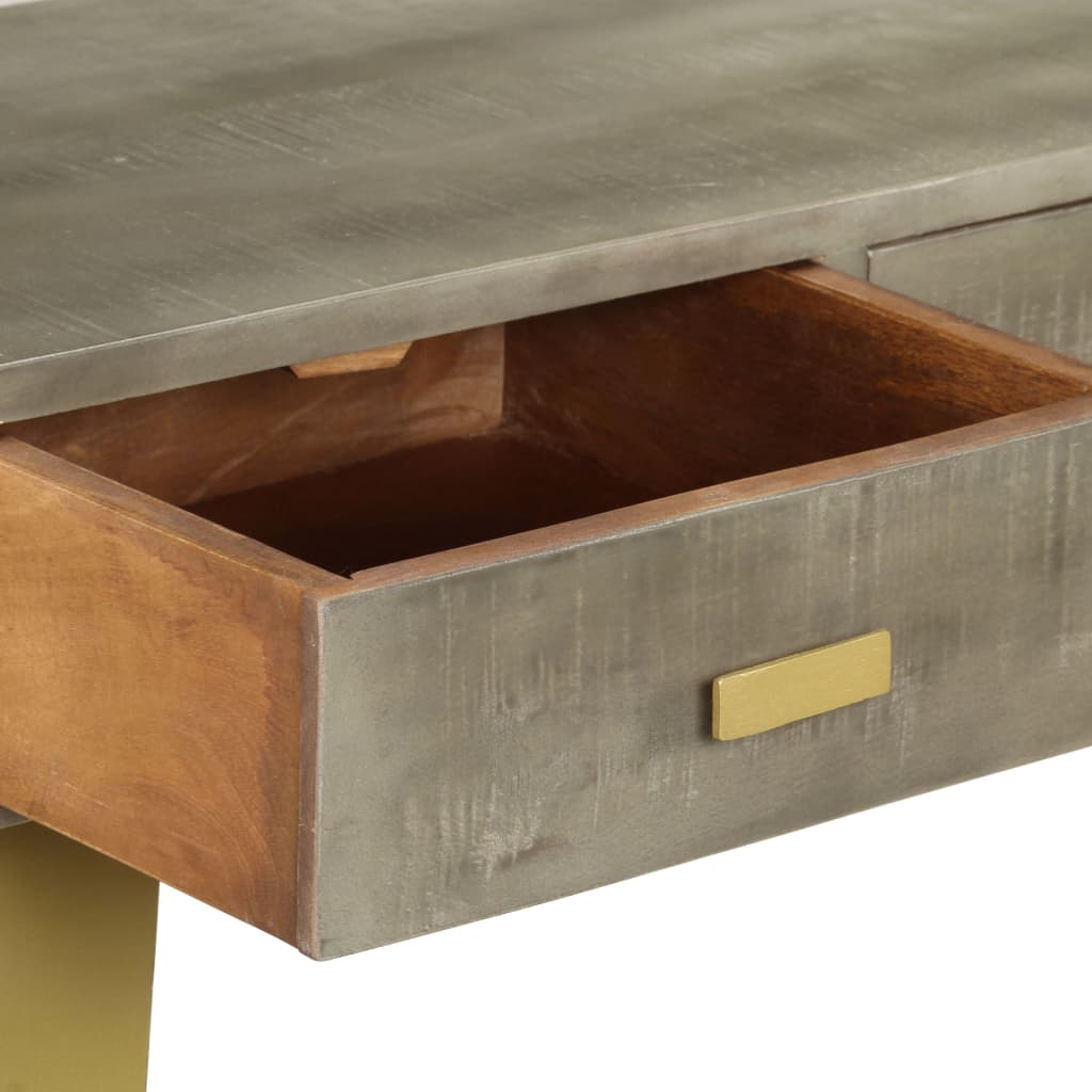 konsolbord massivt mangotræ med messing 110 x 35 x 76 cm grå