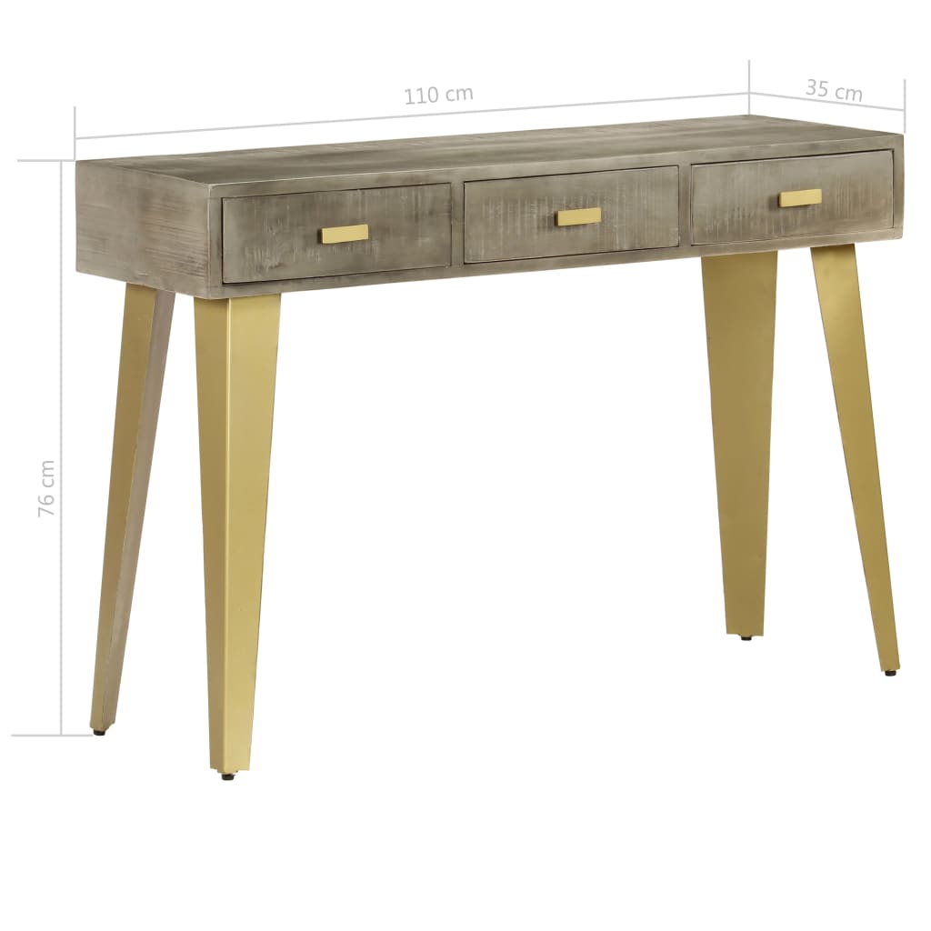 konsolbord massivt mangotræ med messing 110 x 35 x 76 cm grå