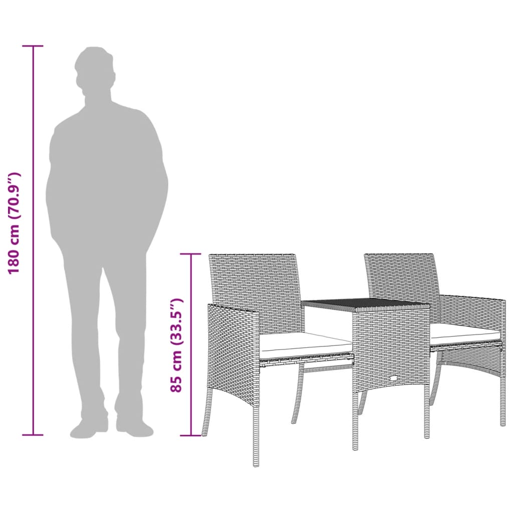 2-sits trädgårdssoffa med bord och pallar, polyrotting, brun