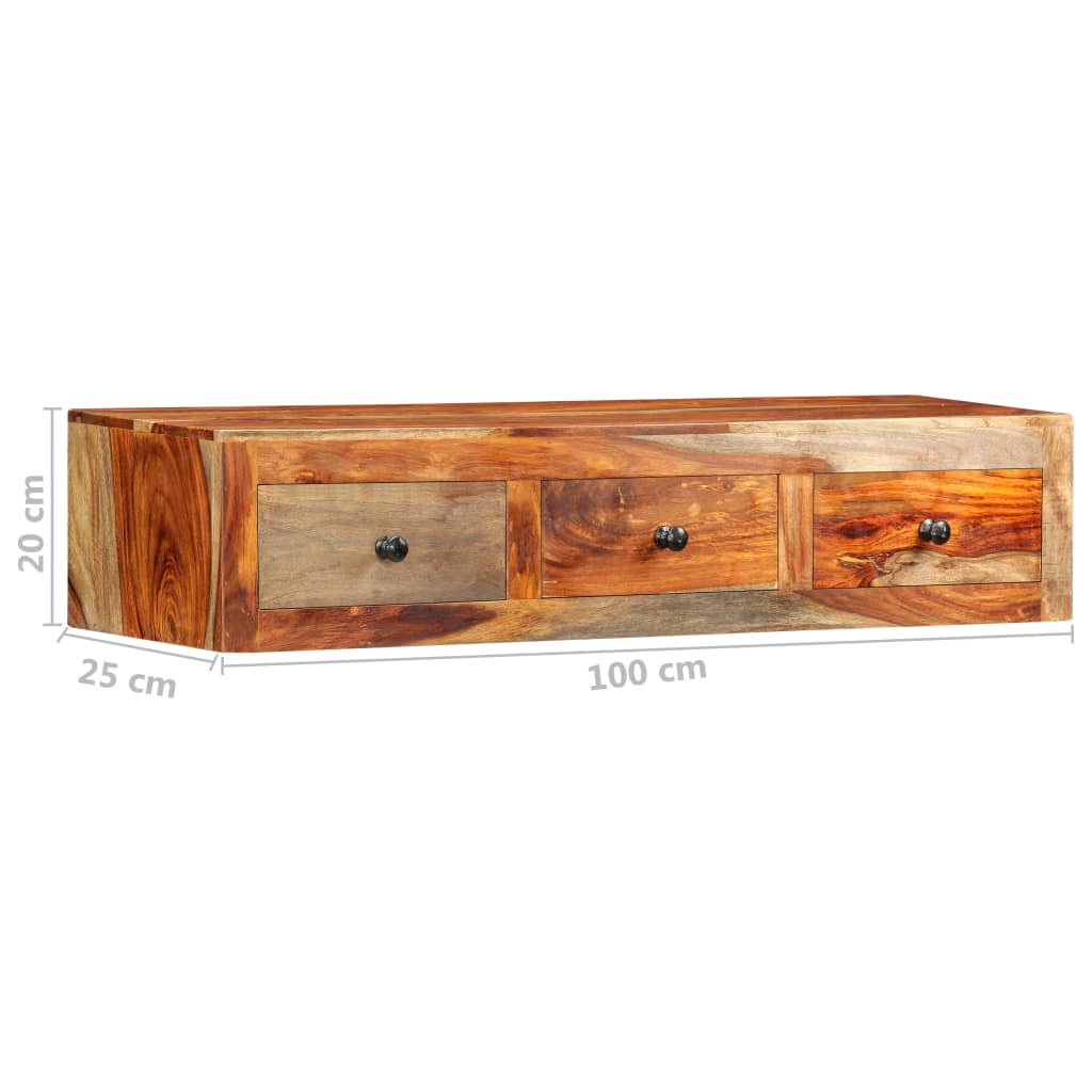 væghængt konsolbord 100x25x20 cm massivt sheeshamtræ