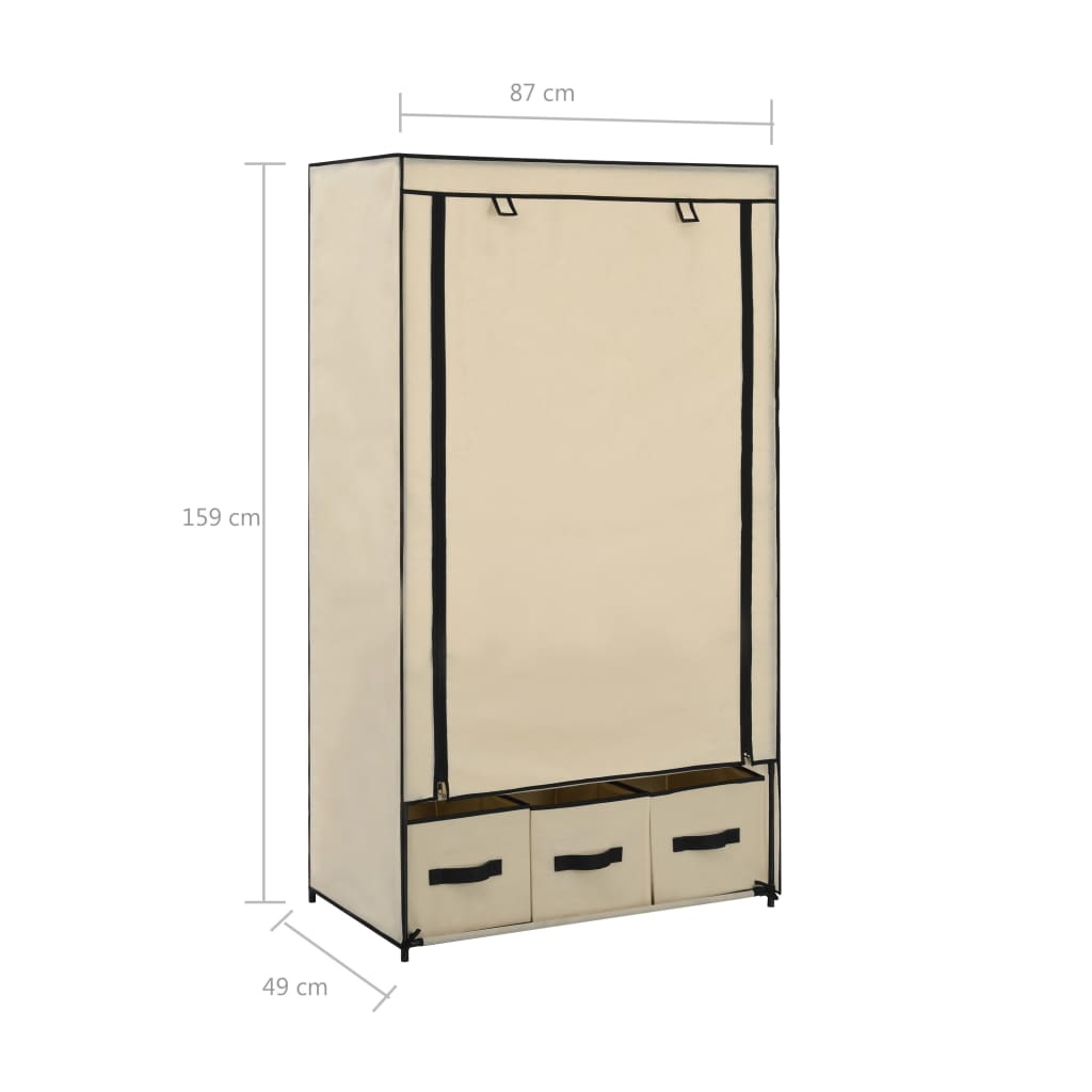 klædeskab 87 x 49 x 159 cm stof cremefarvet
