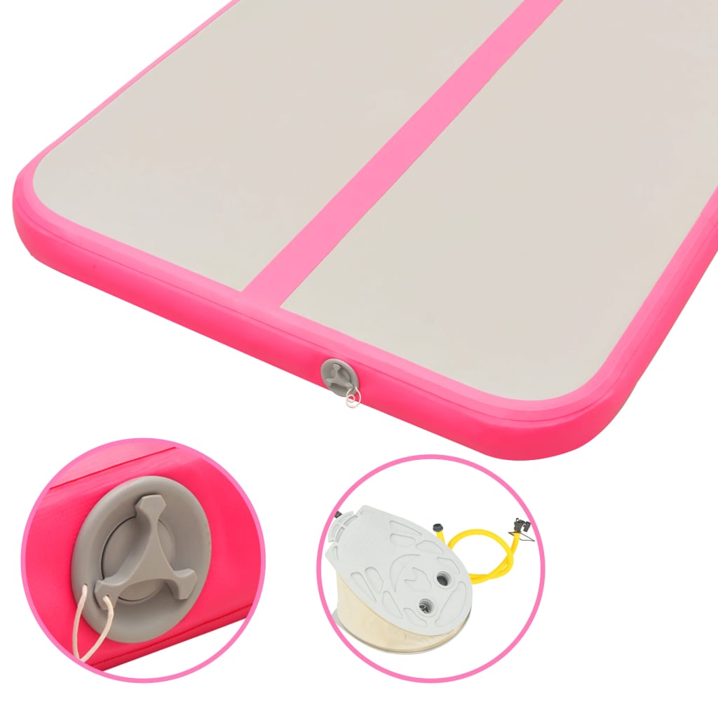 oppustelig gymnastikmåtte med pumpe 300 x 100 x 10 cm PVC Pink