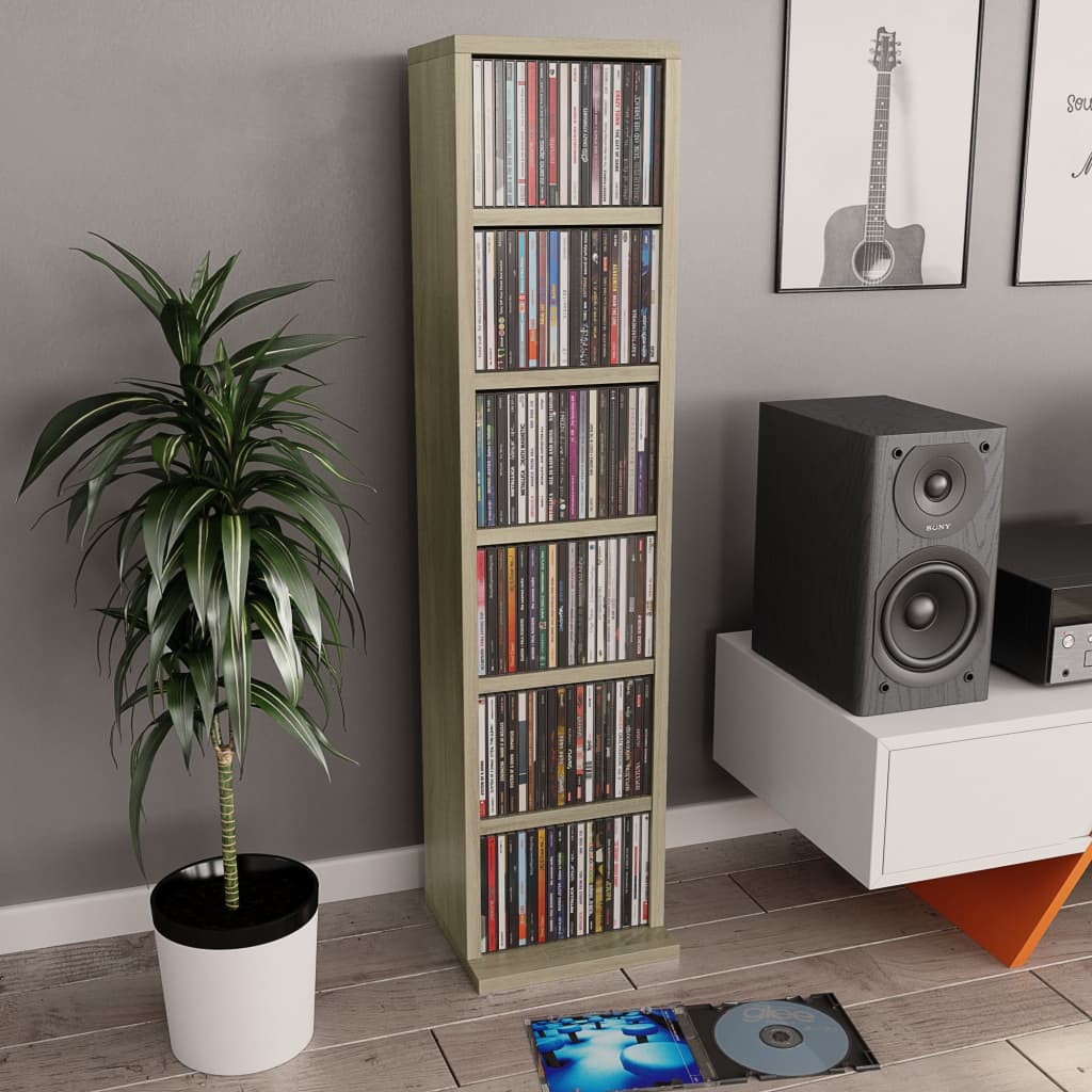 cd-reol 21x20x88 cm konstrueret træ sonoma-egetræsfarvet