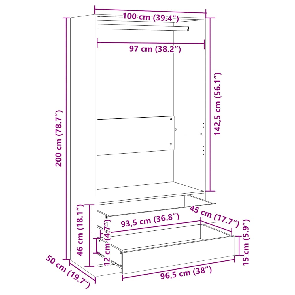 klædeskab 100x50x200 cm konstrueret træ hvid