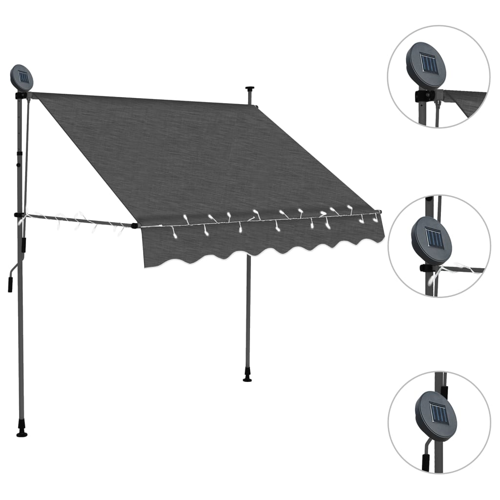 markise m. LED-lys manuel betjening 100 cm antracitgrå