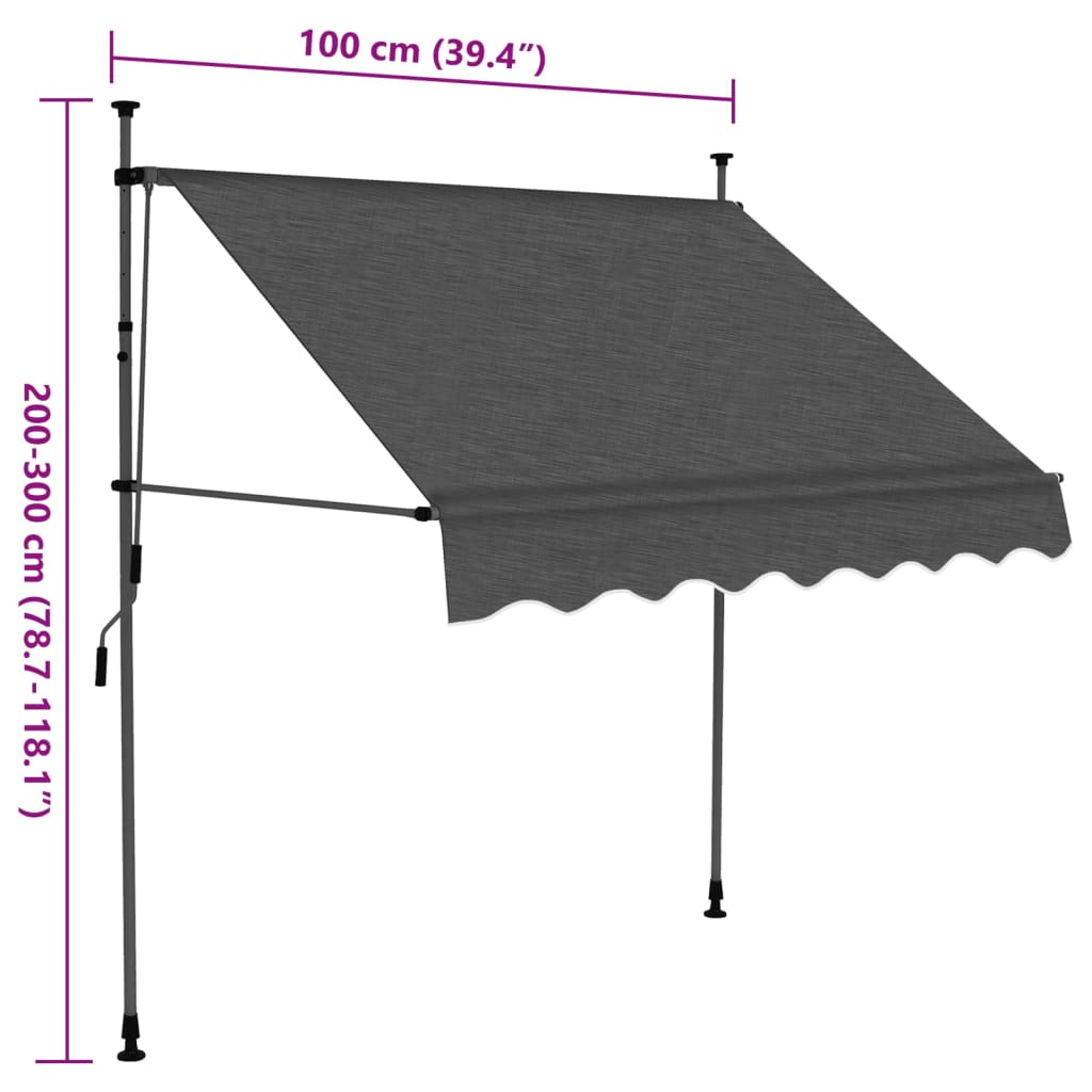 markise m. LED-lys manuel betjening 100 cm antracitgrå