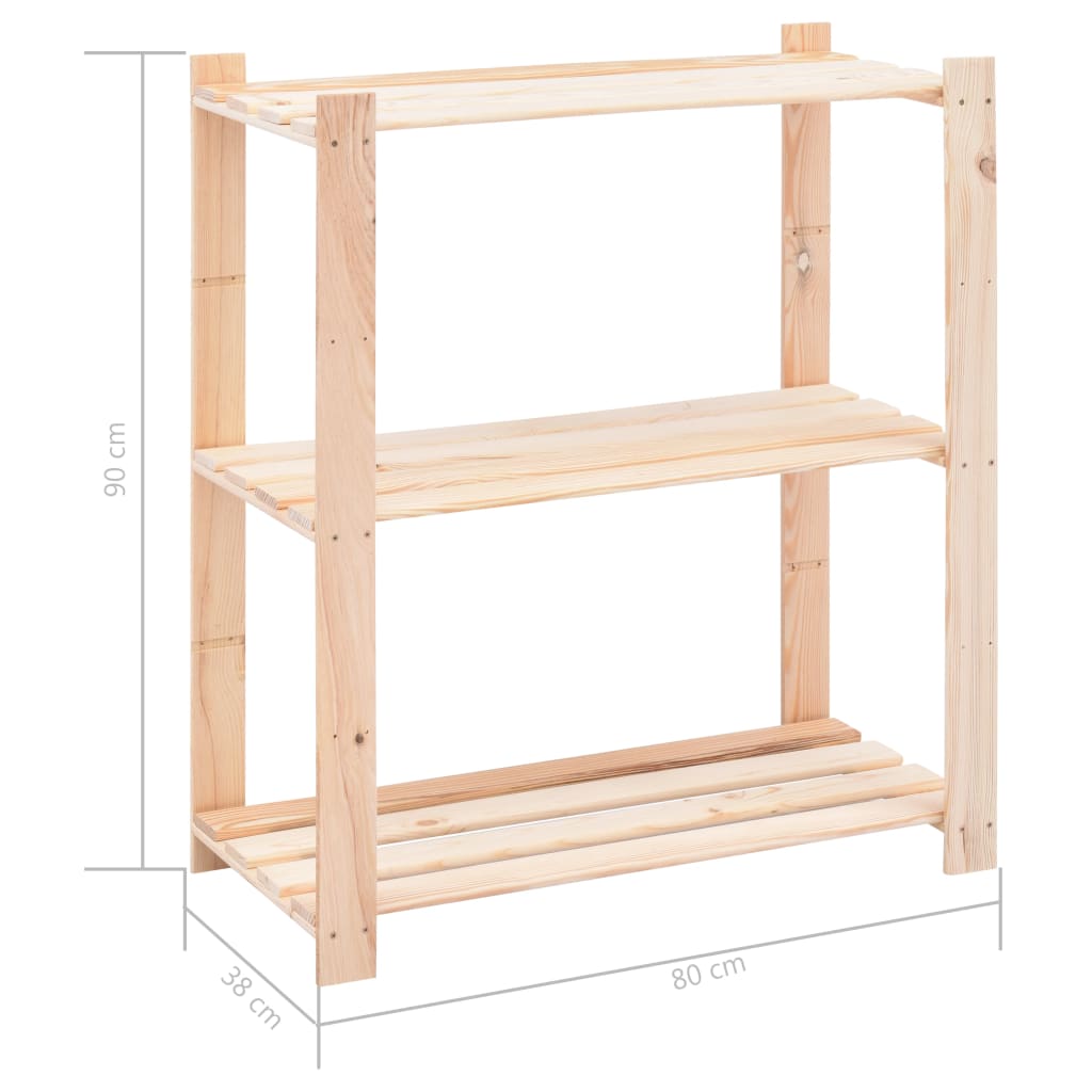 reoler 3 stk. 3 hylder 80x38x90 cm massivt fyrretræ 150 kg