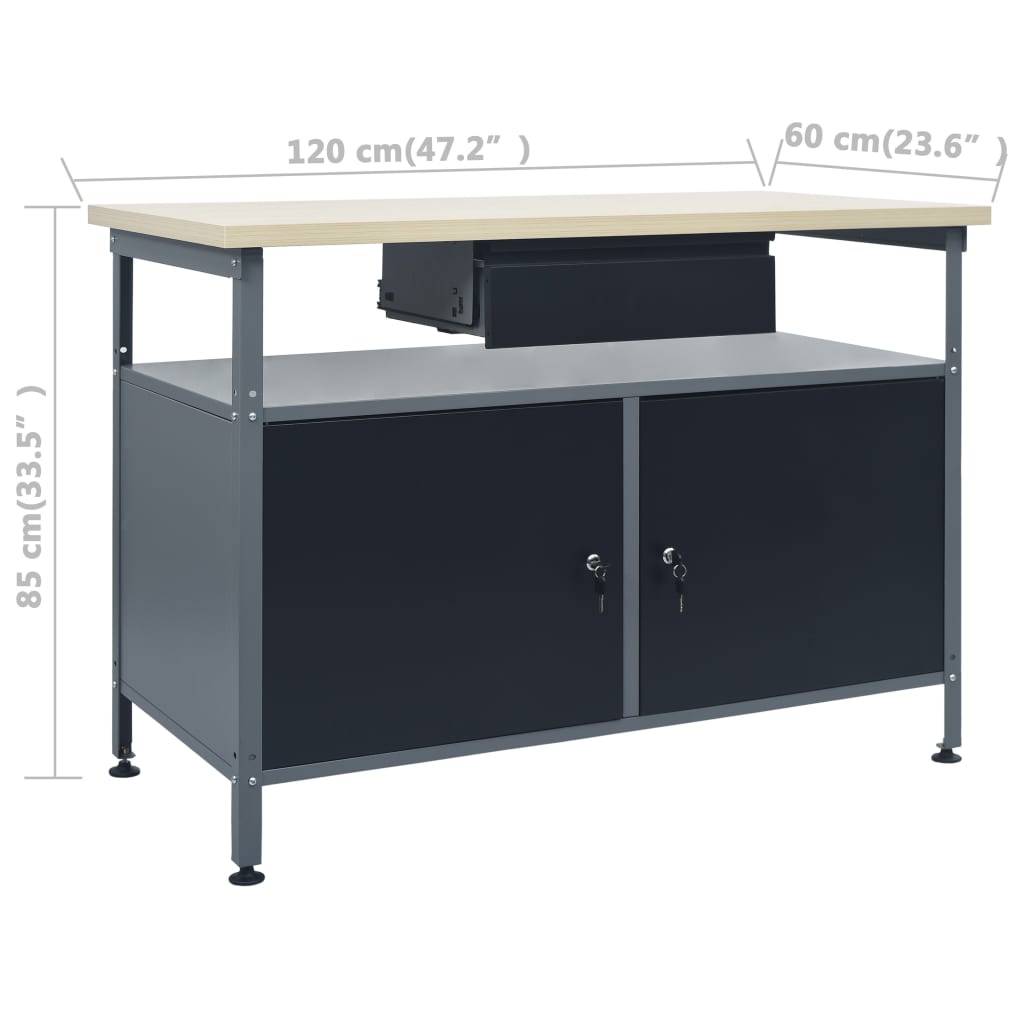 Werkbank mit 3 Wandpaneelen + 1 Schrank