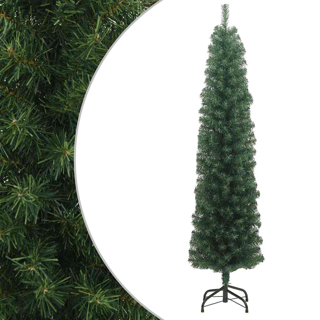smalt kunstigt juletræ med juletræsfod 210 cm PVC grøn