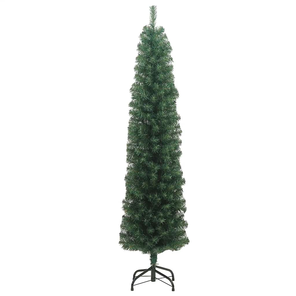 smalt kunstigt juletræ med juletræsfod 210 cm PVC grøn