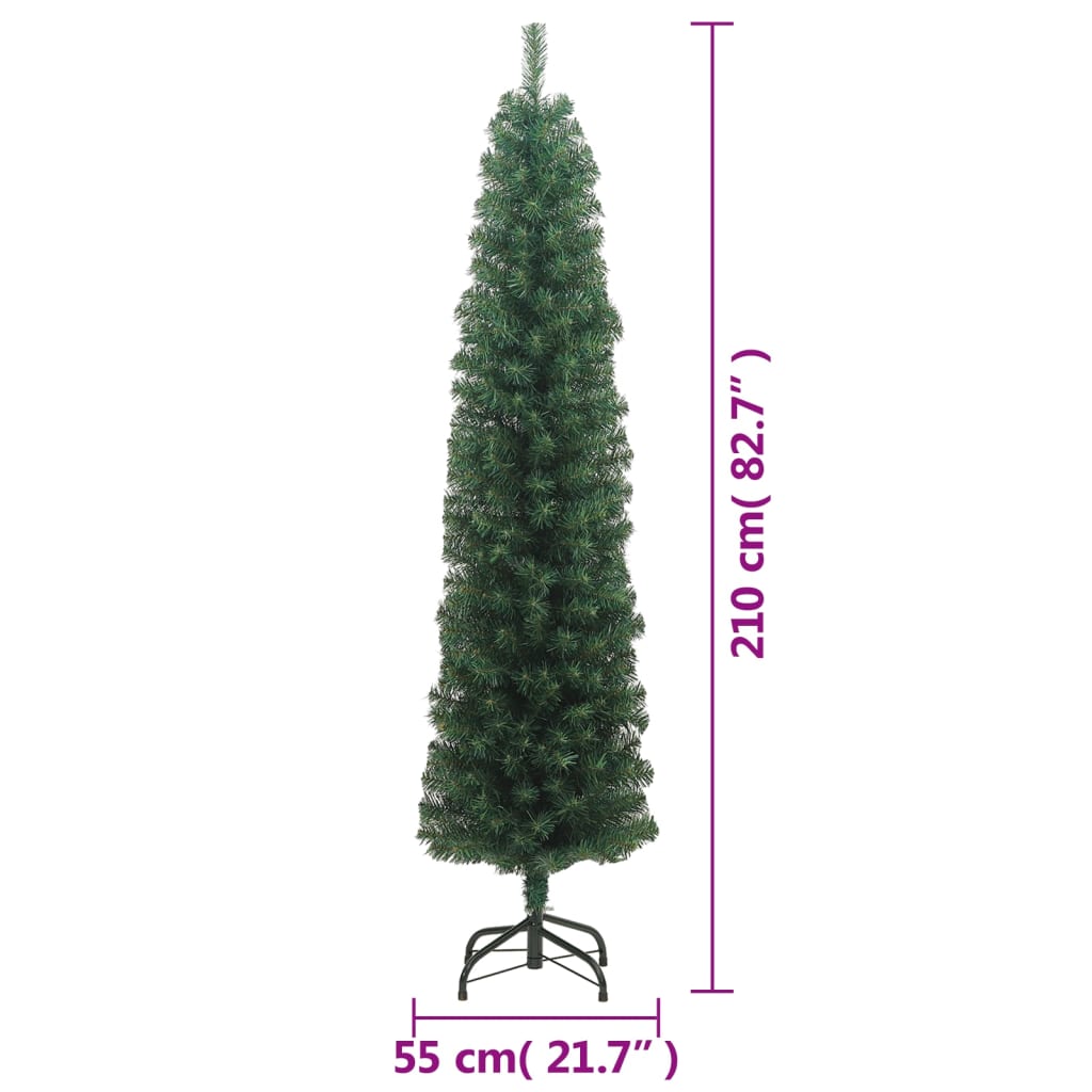 smalt kunstigt juletræ med juletræsfod 210 cm PVC grøn