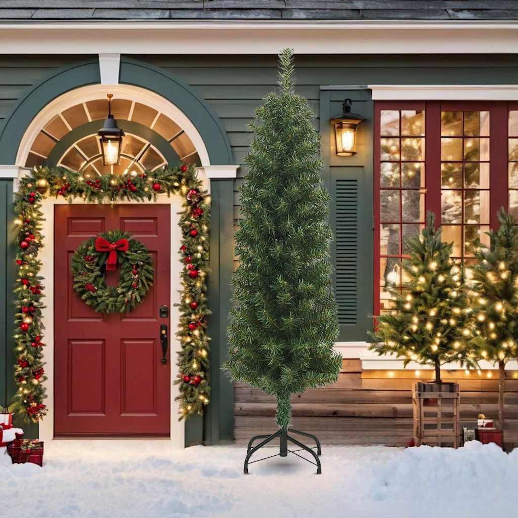 smalt kunstigt juletræ med juletræsfod 210 cm PVC grøn