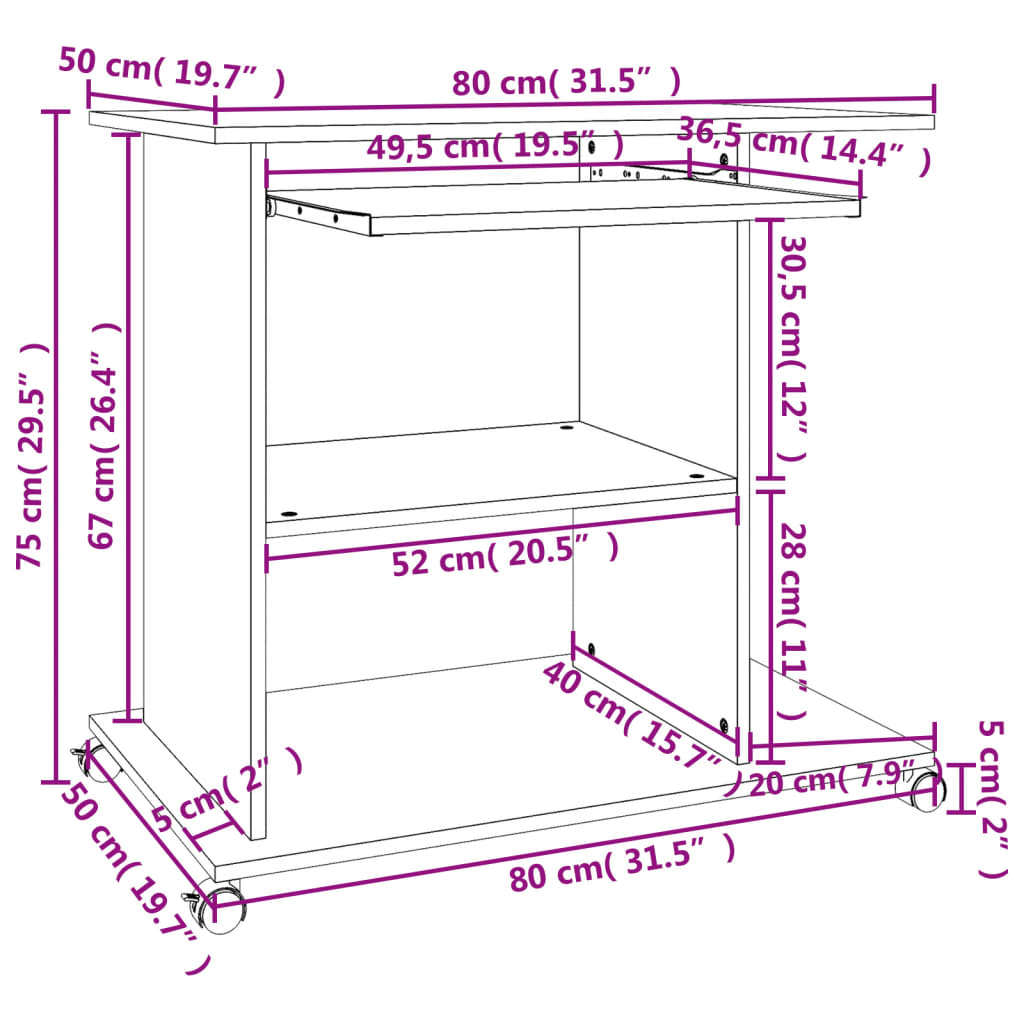 Computertisch 80x50x75 cm Holzwerkstoff schwarz