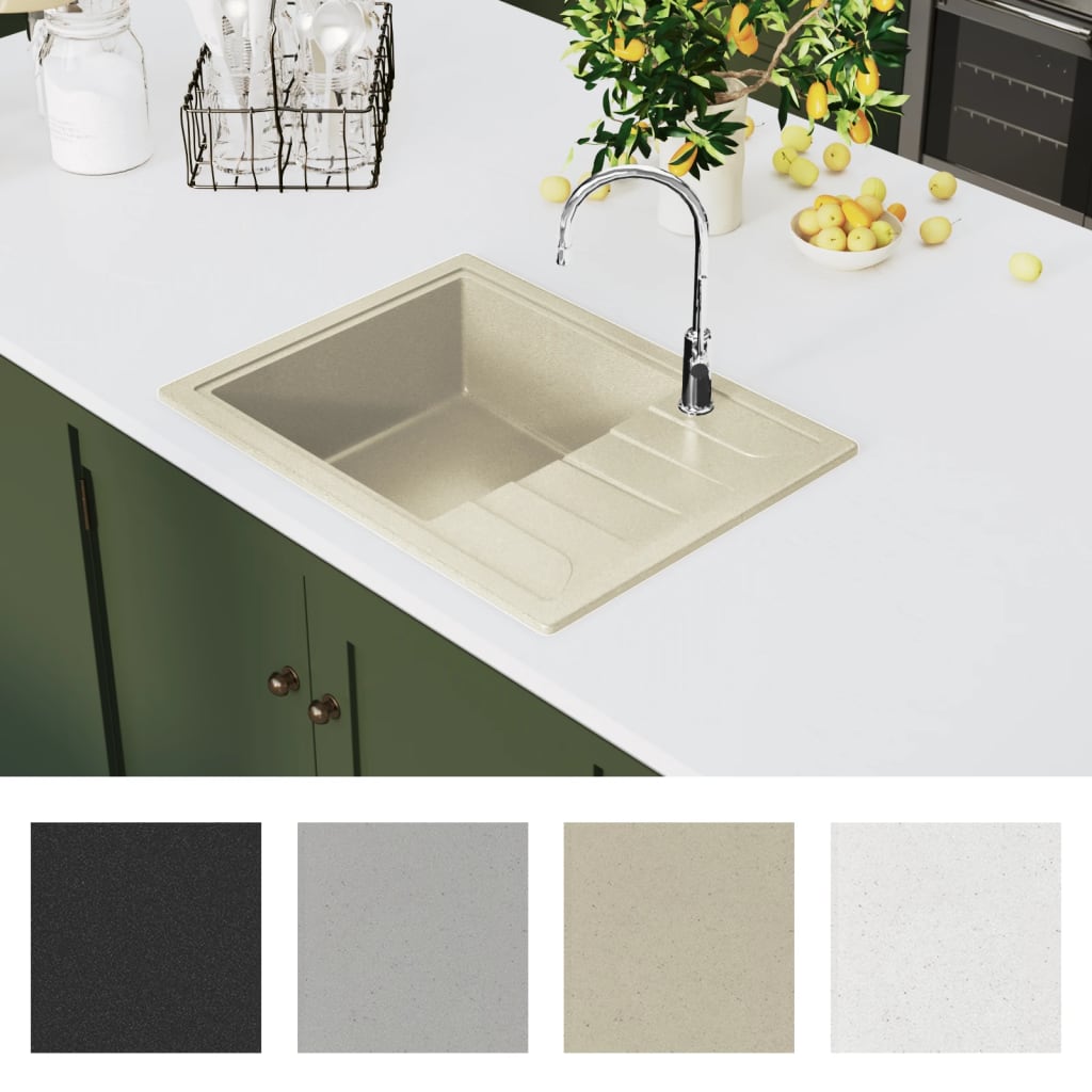 køkkenvask med overløbshul oval granit beige