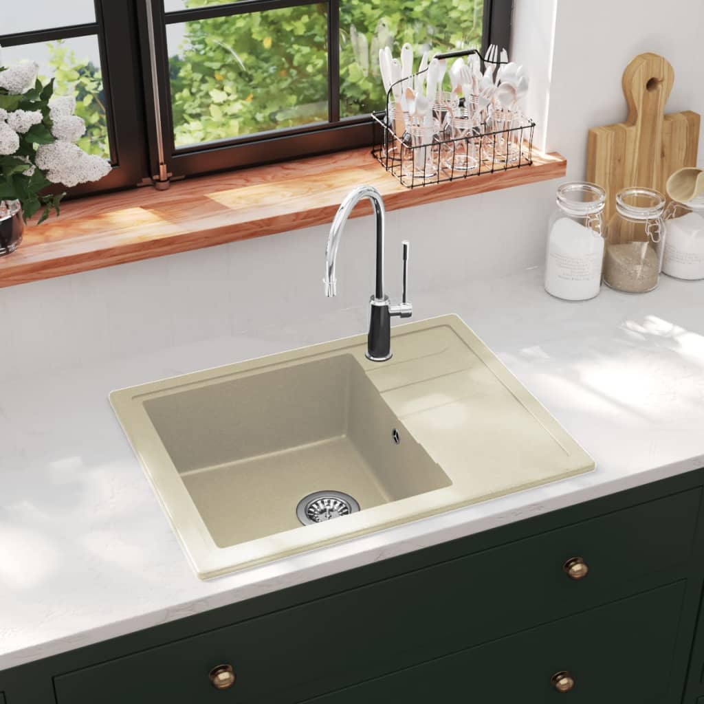 køkkenvask med overløbshul oval granit beige