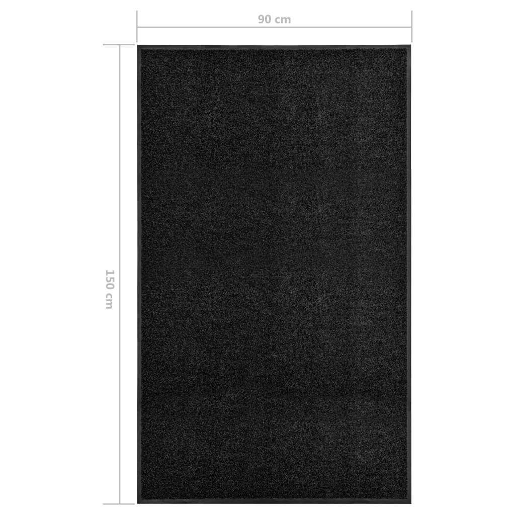 vaskbar dørmåtte 90x150 cm sort