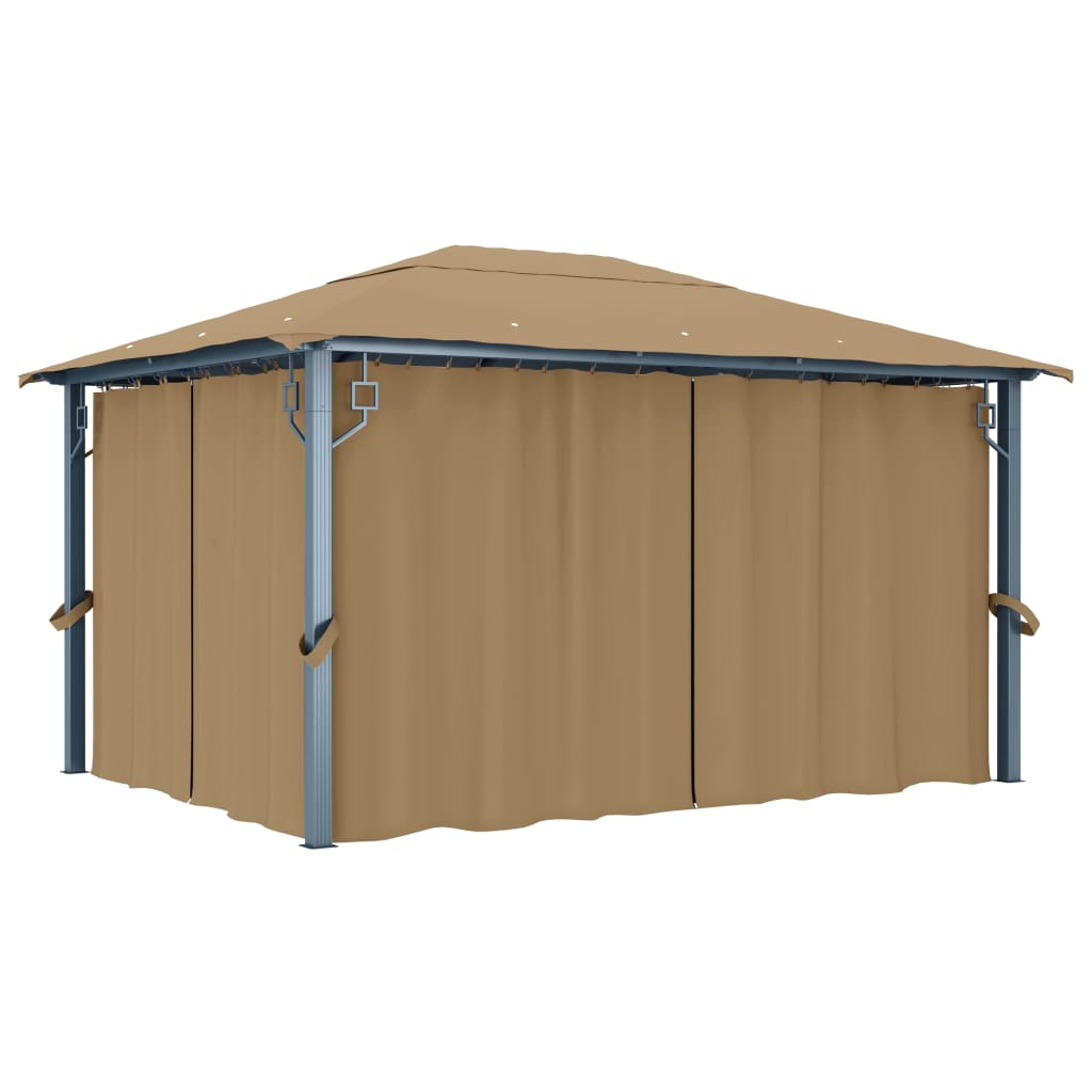pavillon med gardin 400x300 cm aluminium gråbrun