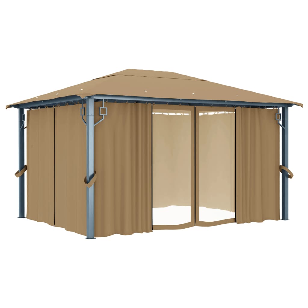 pavillon med gardin 400x300 cm aluminium gråbrun
