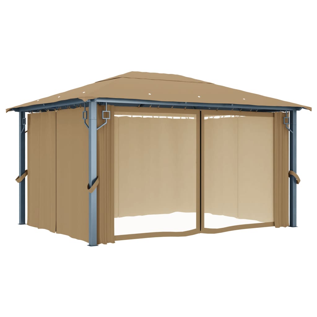 pavillon med gardin 400x300 cm aluminium gråbrun