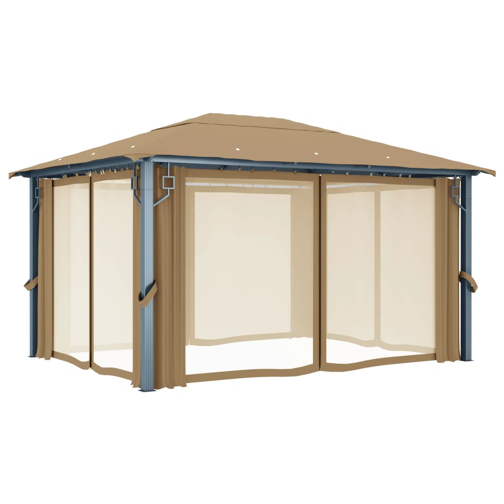 pavillon med gardin 400x300 cm aluminium gråbrun