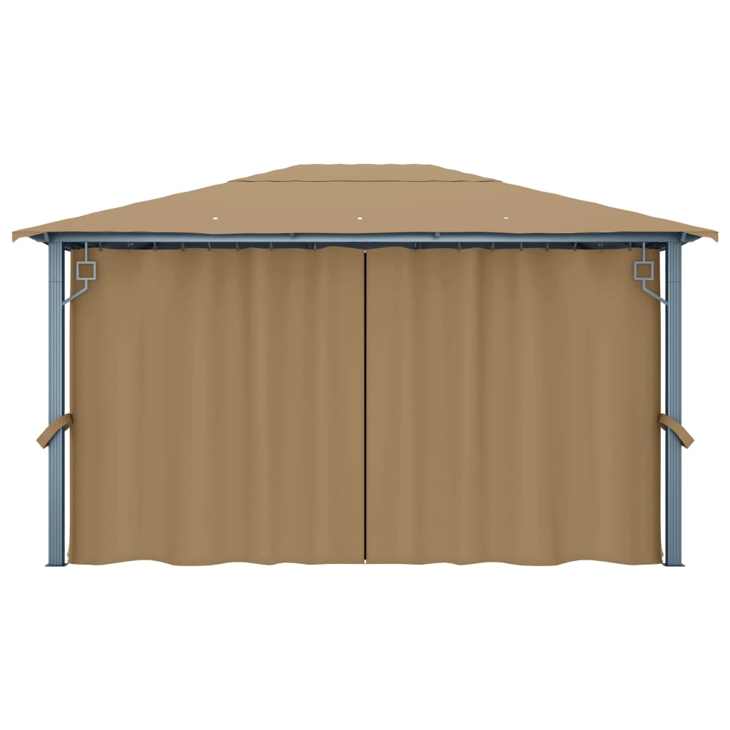 pavillon med gardin 400x300 cm aluminium gråbrun