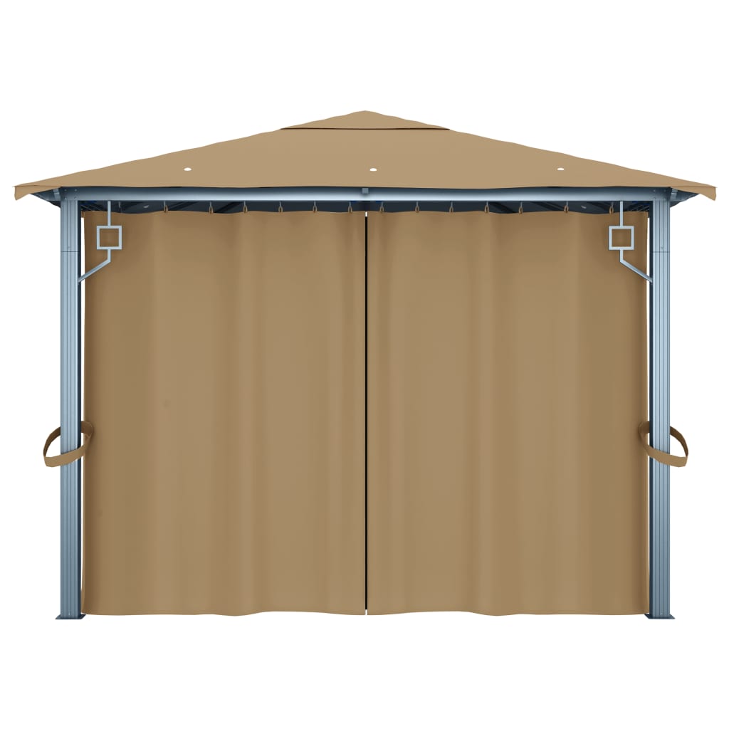 pavillon med gardin 400x300 cm aluminium gråbrun