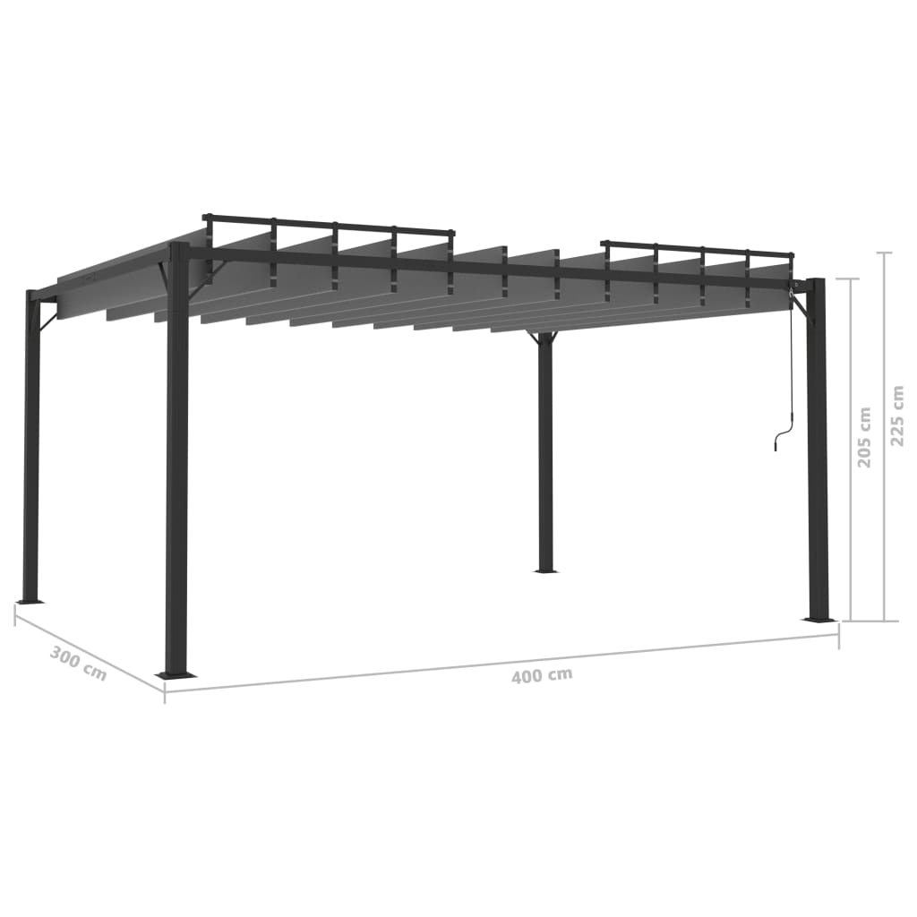 pavillon med lameltag 3x4 m aluminium og stof antracitgrå