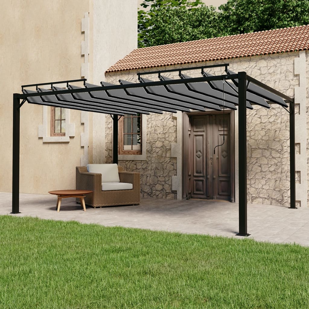 pavillon med lameltag 3x4 m aluminium og stof antracitgrå