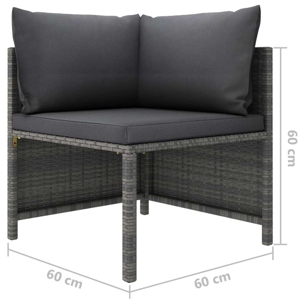 loungesæt til haven 3 dele med hynder polyrattan grå