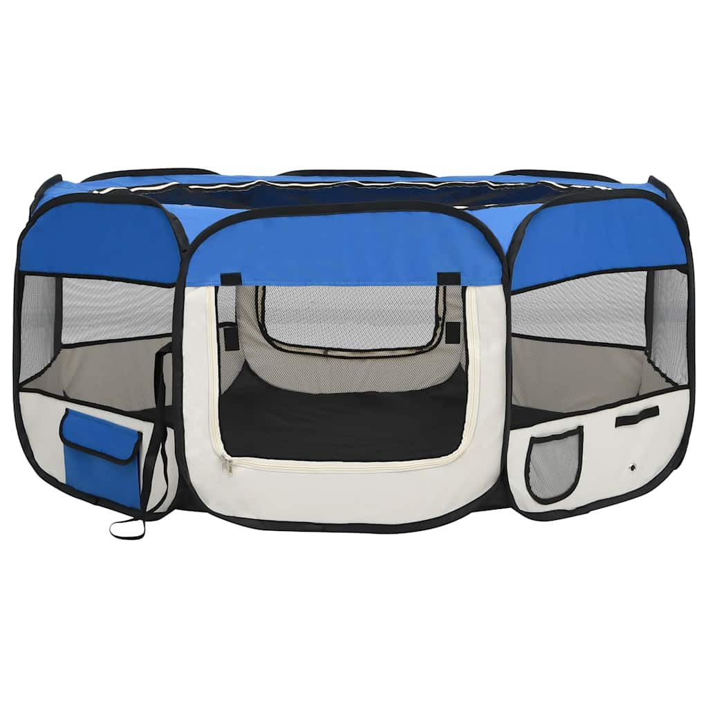 foldbar hundegård med bæretaske 145x145x61 cm blå