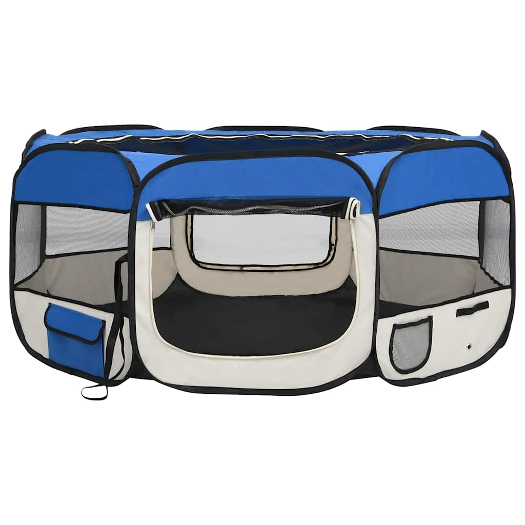 foldbar hundegård med bæretaske 145x145x61 cm blå