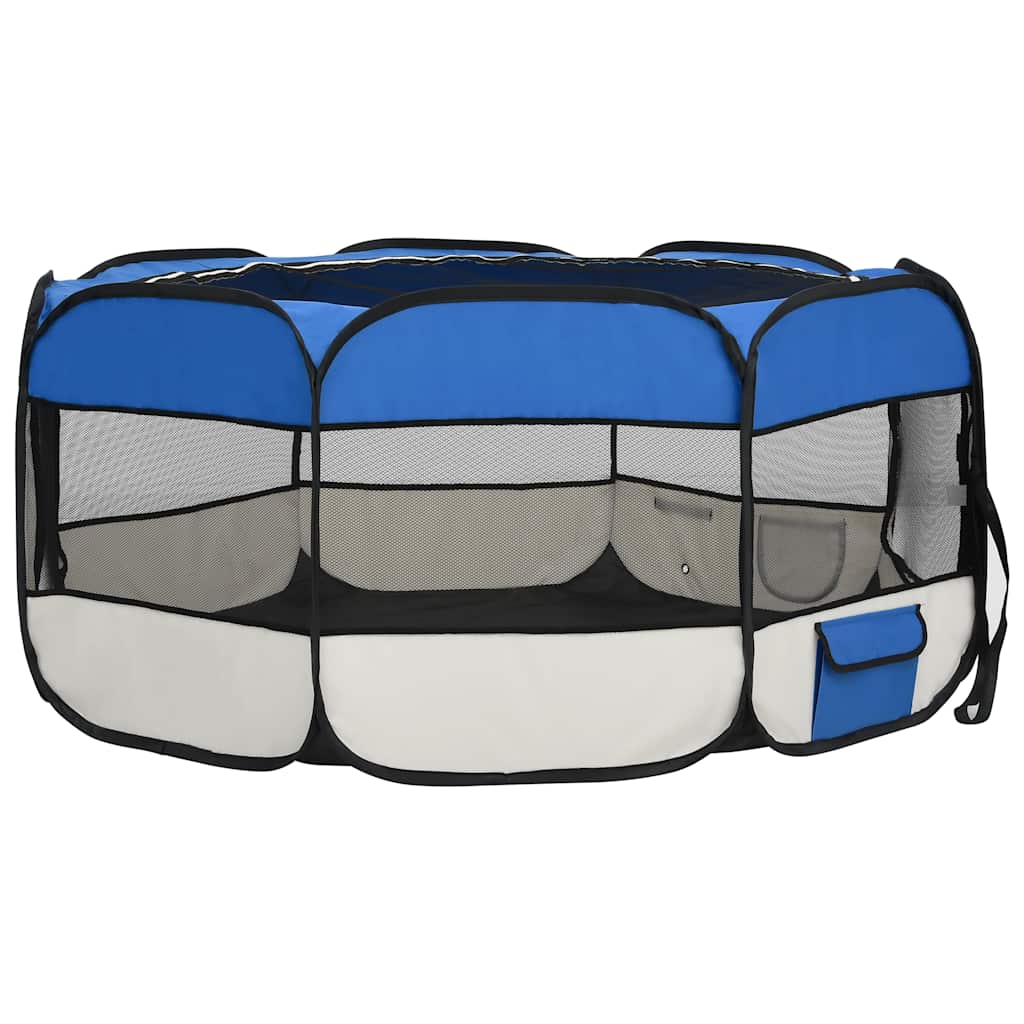 foldbar hundegård med bæretaske 145x145x61 cm blå