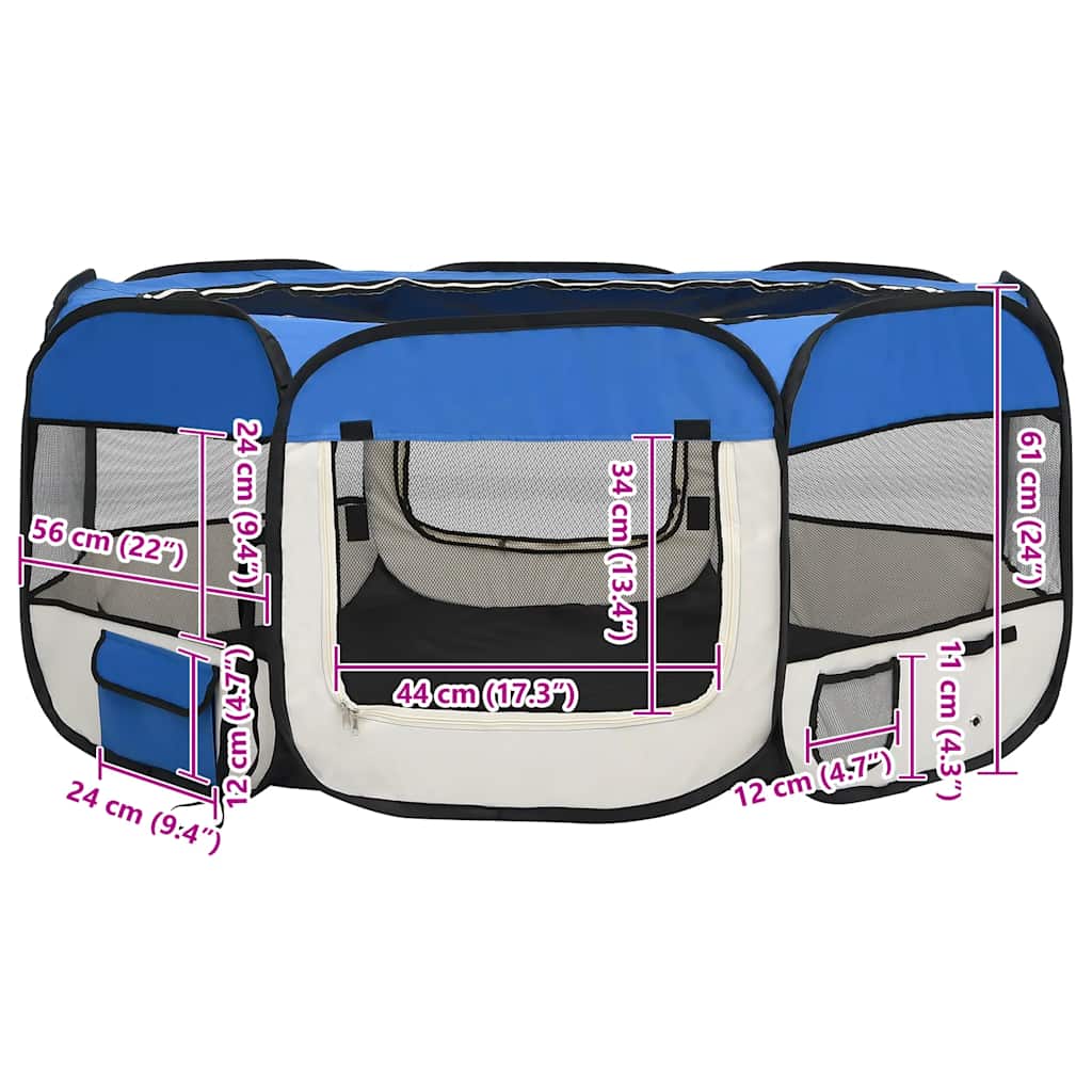 foldbar hundegård med bæretaske 145x145x61 cm blå