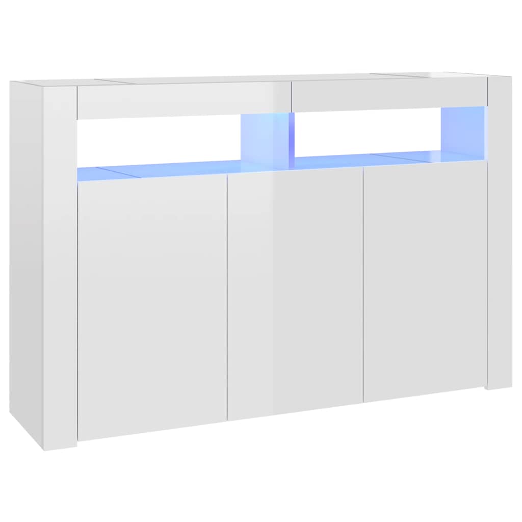 skænk med LED-lys 115,5x30x75 cm hvid højglans