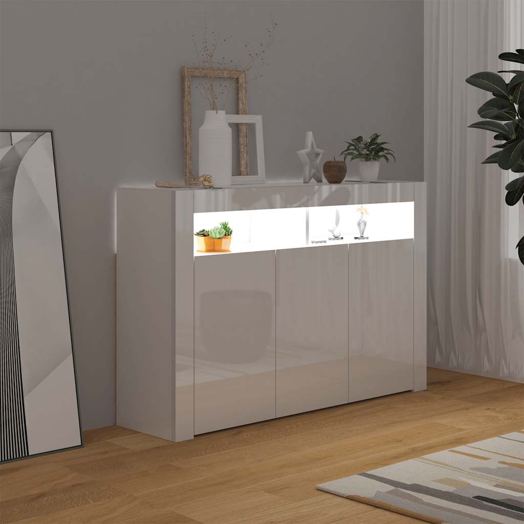 skænk med LED-lys 115,5x30x75 cm hvid højglans