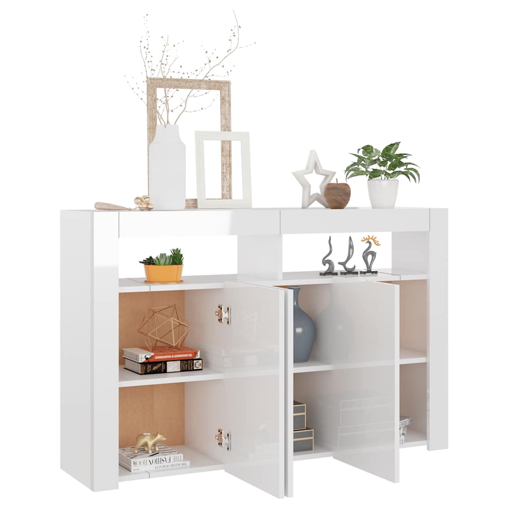 skænk med LED-lys 115,5x30x75 cm hvid højglans