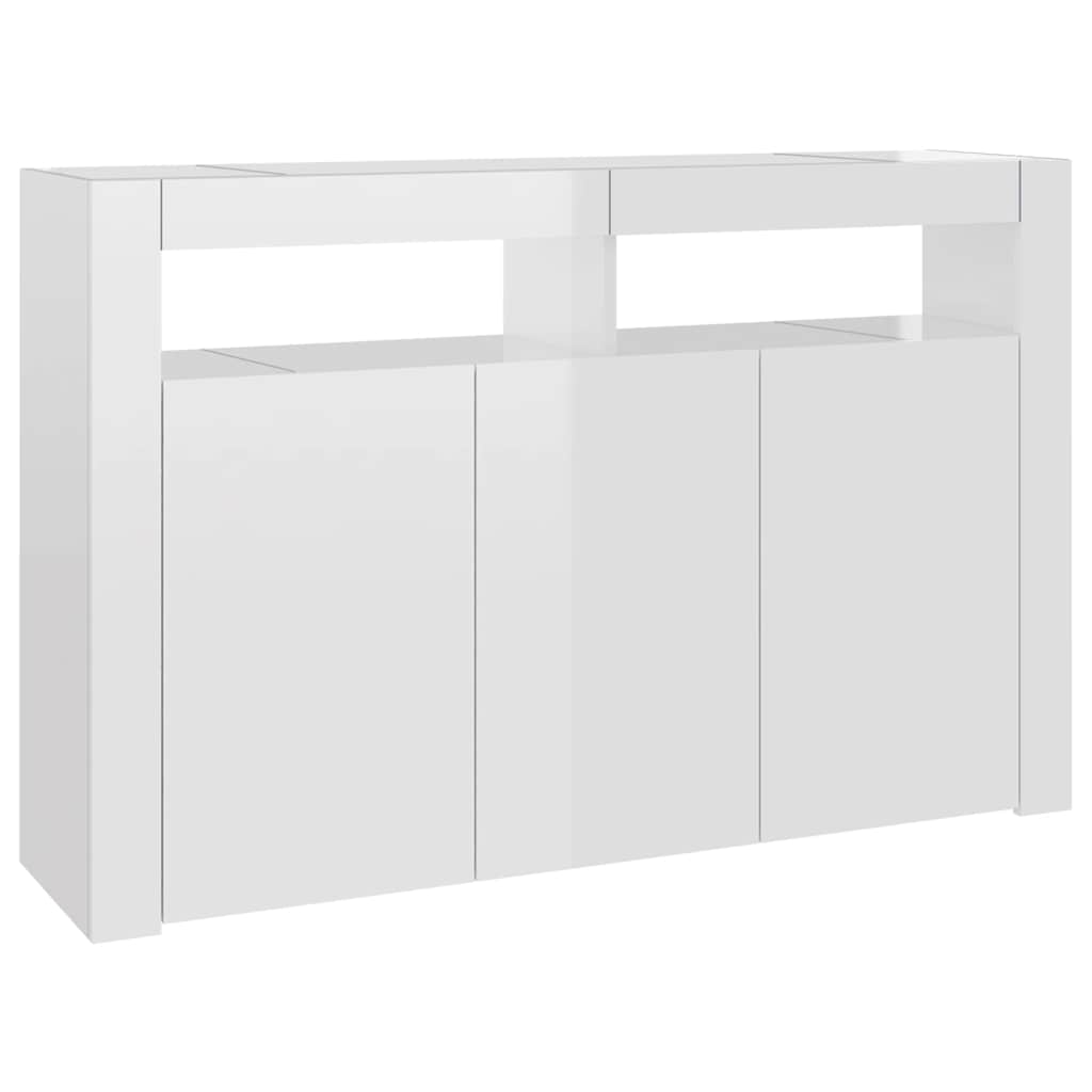 skænk med LED-lys 115,5x30x75 cm hvid højglans