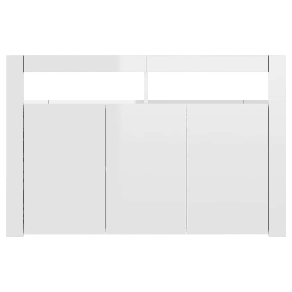 skænk med LED-lys 115,5x30x75 cm hvid højglans