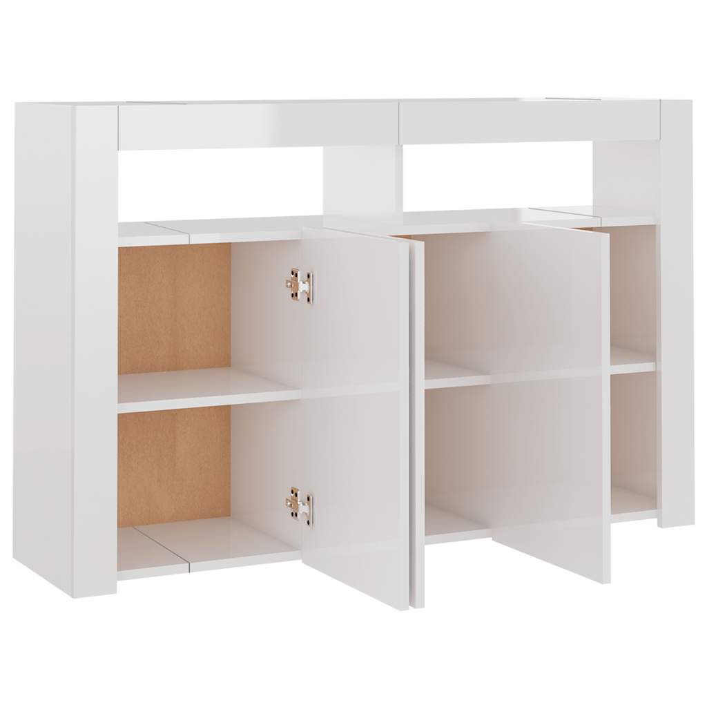 skænk med LED-lys 115,5x30x75 cm hvid højglans
