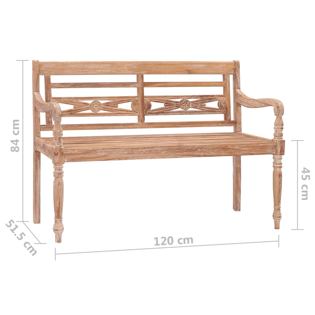 Batavia-bænk 120 cm massivt teaktræ hvidtet finish
