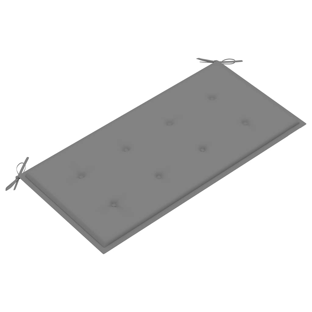 havebænk med grå hynde 112 cm massivt teaktræ