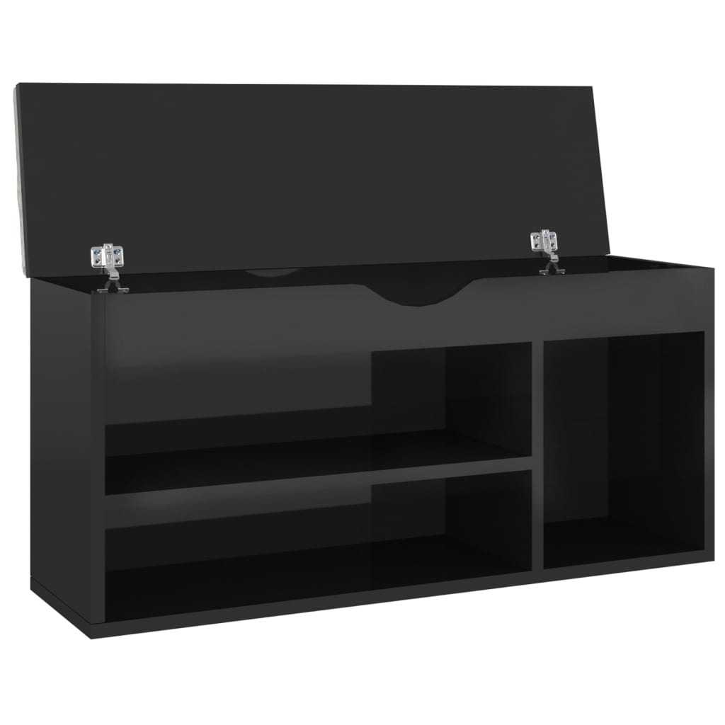 skobænk med hynde 104x30x49 cm konstrueret træ sort højglans