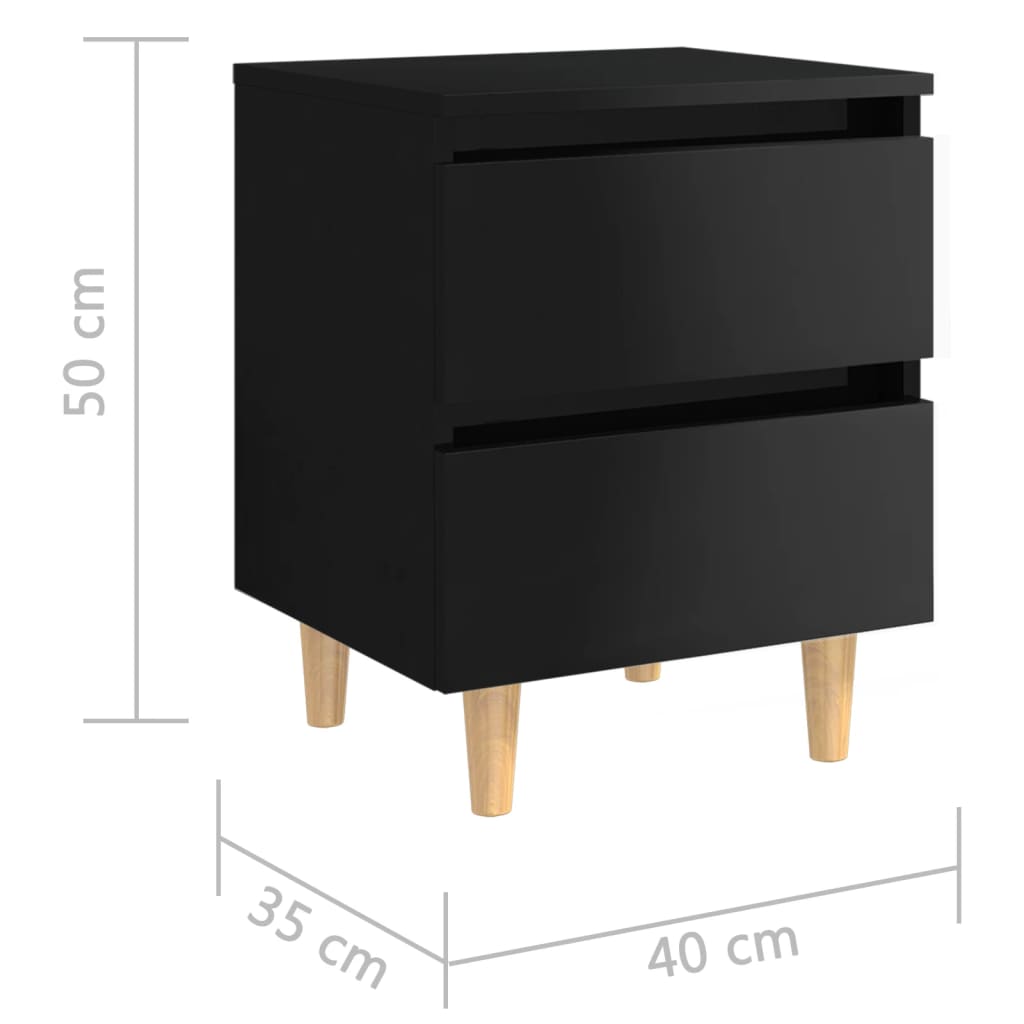 sengeskab med ben i massivt fyrretræ 40x35x50 cm sort højglans