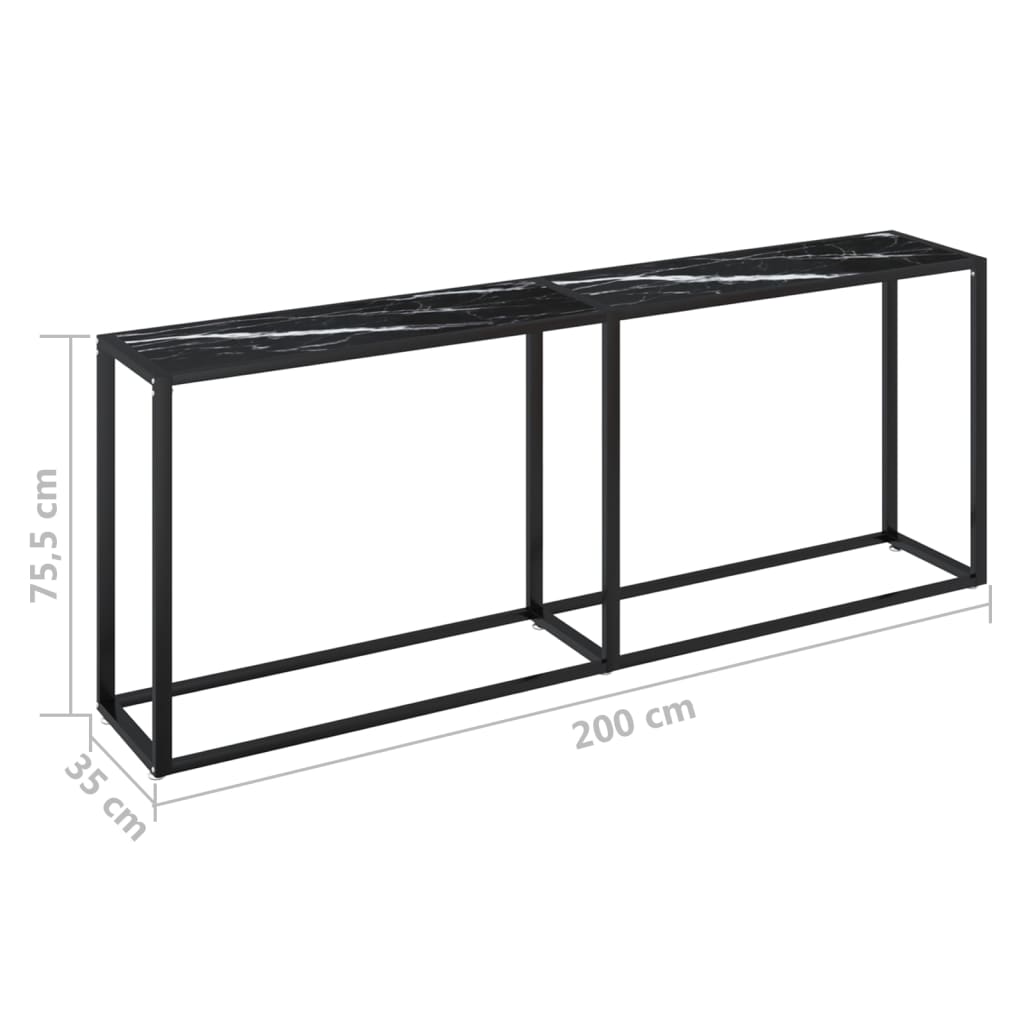 konsolbord 200x35x75,5 cm hærdet glas sort marmor