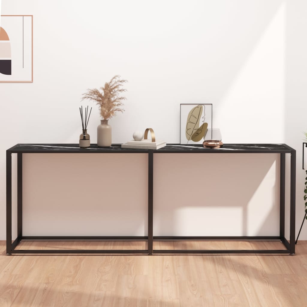 konsolbord 200x35x75,5 cm hærdet glas sort marmor