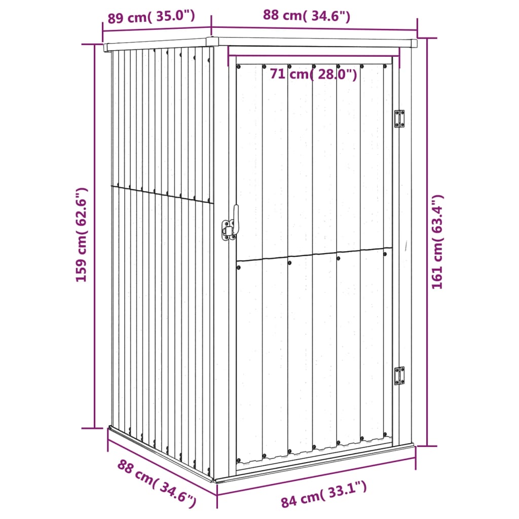 redskabsskur til haven 88x89x161 cm galvaniseret stål brun