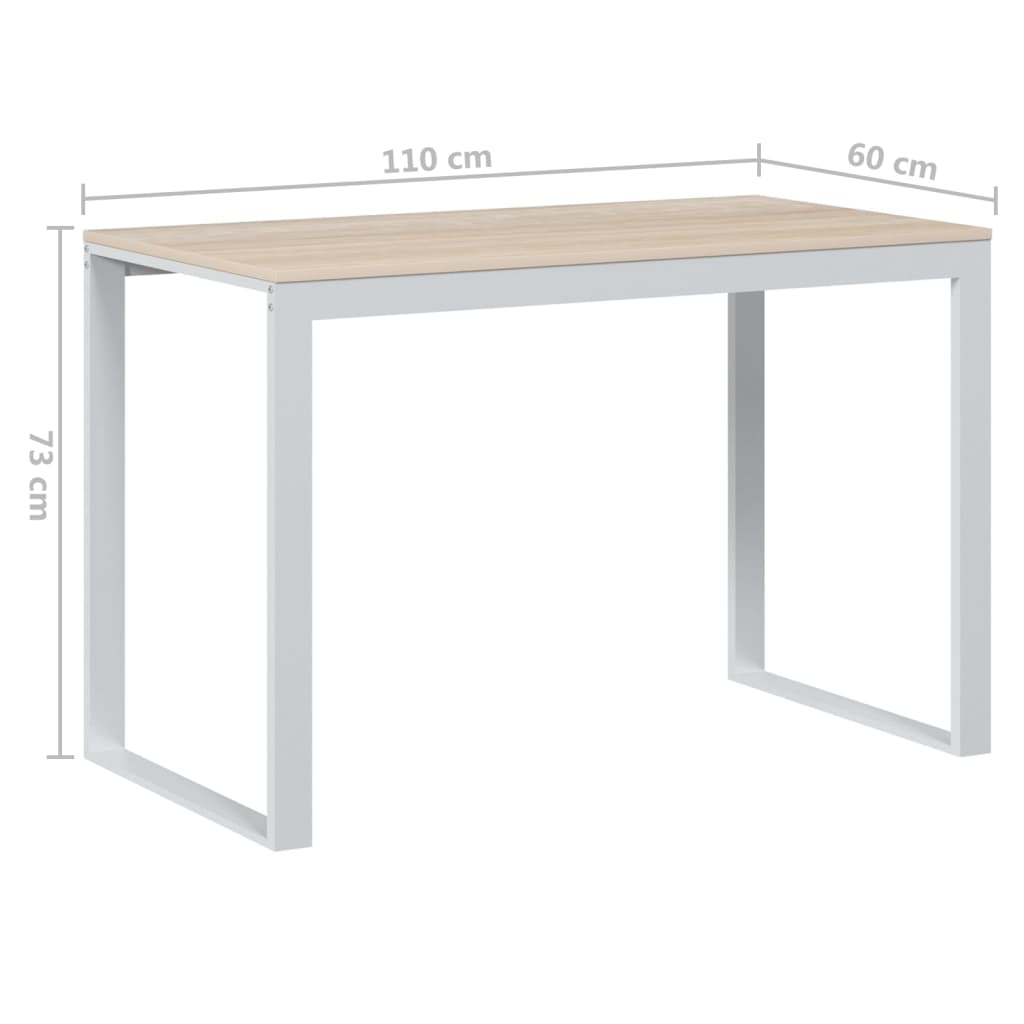 computerbord 110x60x73 cm spånplade hvid og egetræsfarvet