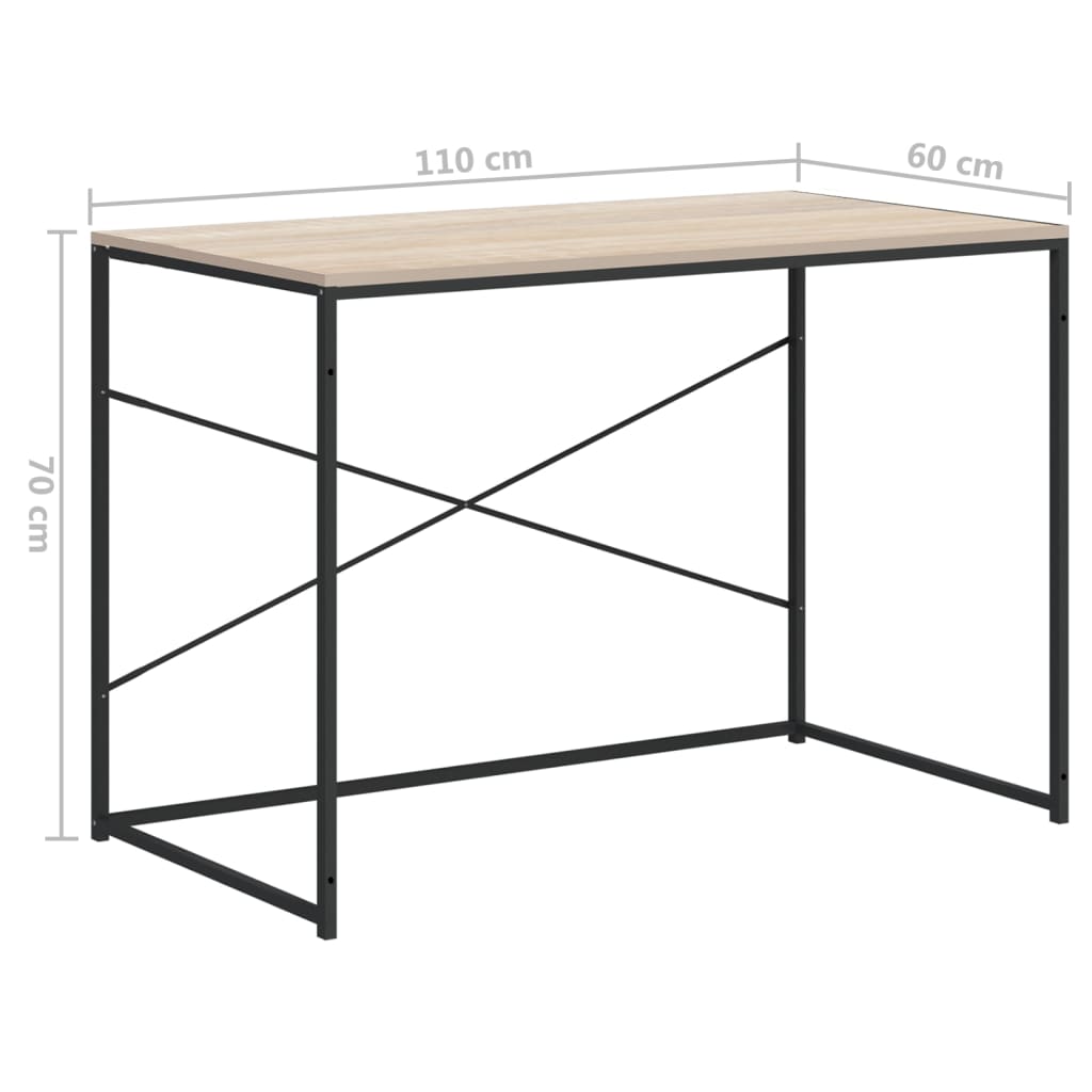 computerbord 110x60x70 cm konstrueret træ sort og egetræsfarvet