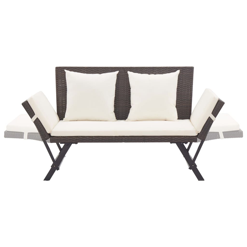 havebænk med hynder 176 cm polyrattan brun